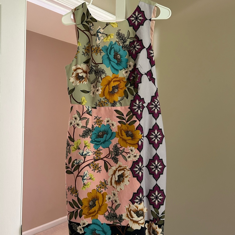 Maeve Blue and Gold Sheath Midi Dress